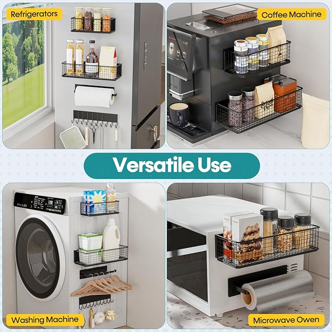 4 Pack Magnetic Shelves for Washing Machine, Heavy-Duty Magnetic Laundry Organizer, Spice Rack for Refrigerator, Space Saving Magnetic Basket