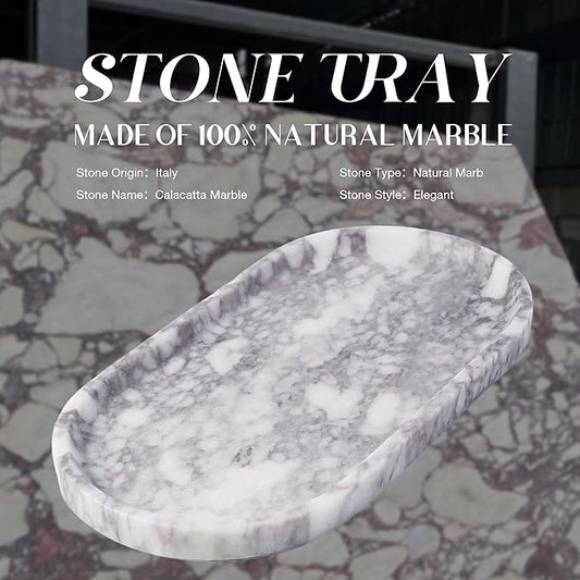 Koville Real Luxurious Natural Marble Vanity Tray, 10"x5" Calacatta Viola Marble Catchall Tray for Bathroom, Stone Perfume Trays Jewelry Dish for Dresser, Genuine Stone Storage Tray for Home Decor