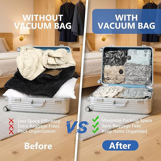 NESCCI Travel Vacuum Bags for Clothing with Rechargeable Wireless air Pump,36 Pack Compression Packing Bags for Luggage Suitcase,Carry-on Size Space Saver vacuum storage bags