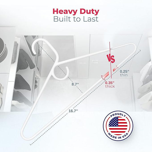 Neaties Heavy Duty Clothes Hangers 36 Pack – Made in The USA – 8lb Capacity Plastic Hangers for Adult Clothing – Durable for Pants, Coats, Jackets, or Jeans – White & Pink