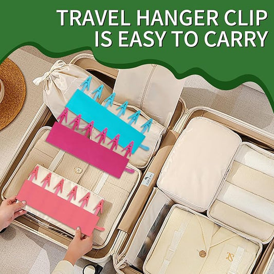 Travel Hangers for Cruise & Hotel – Foldable and Magnetic Clothes Line with Sock Drying Rack – Perfect for Traveling and Compact Storage,Hanger with 6 Clips Pack of 3(Red, Blue, Rose red)