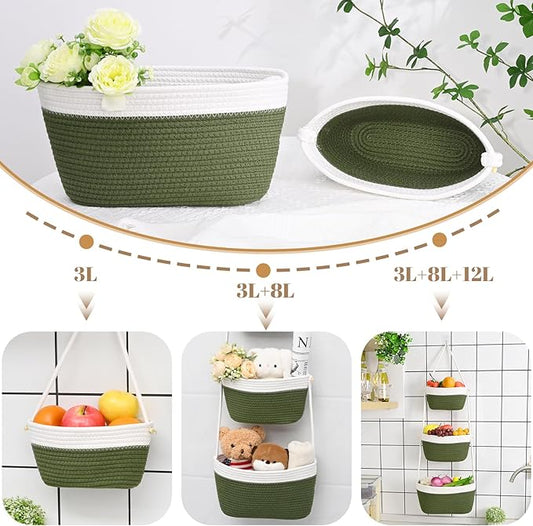 Hanging Storage Baskets, Over The Door Basket, Cotton Wall Baskets Storage, Hanging Door Basket with 4 Hooks