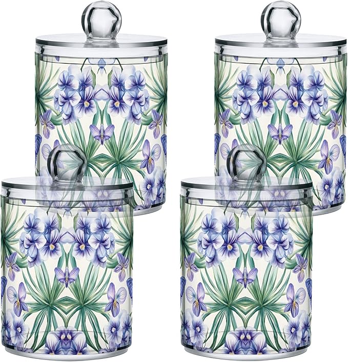 MNSRUU 2 Pack Qtip Holder Organizer Dispenser Tropical Orchid Flowers Bathroom Storage Canister Cotton Ball Holder Bathroom Containers for Cotton Swabs/Pads/Floss