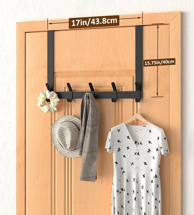 CHAUNCEY HOME Long Over The Door Hooks Hanger with 15.75" Arms for for Easier Access by Shorter, J16U, Perfectly Fits US Standard 1 3/4-inch Doors, Towel Rack Bathroom Organizer Holder, Black