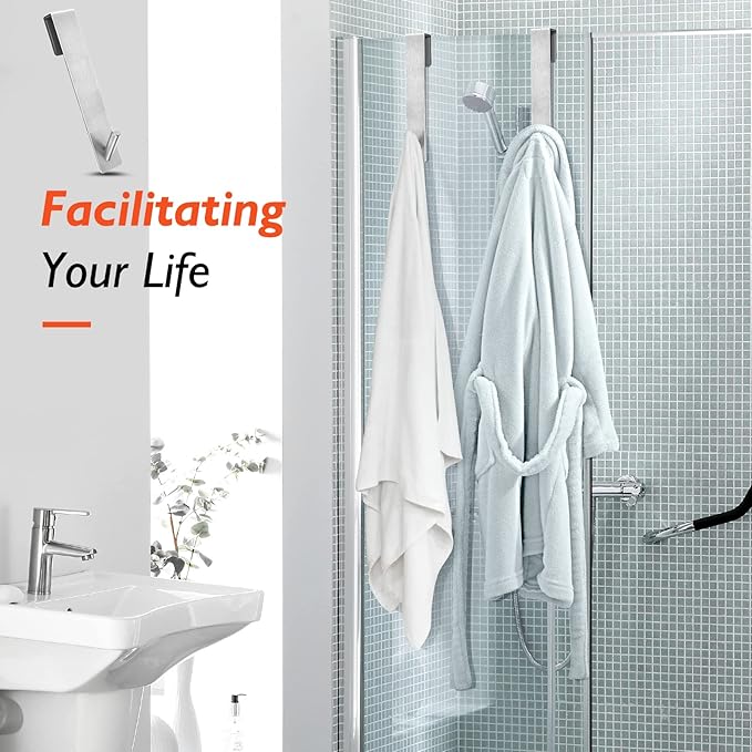 Kontoyo Shower Door Hooks(7.5 Inch),Extended Over Door Hooks for Bathroom Frameless Glass Shower Door,Stainless Steel Towel Hooks,Heavy Duty Rack Hooks for Robe,Towel-3 Pack-Silver