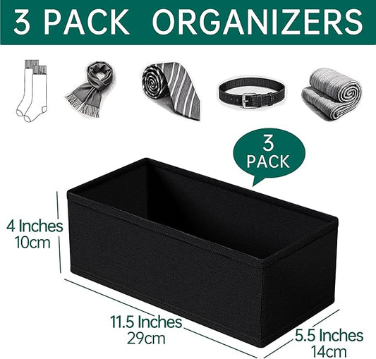 3 PACK Drawer Organizer Clothes,drawer Divider, Dresser Drawer Storage for Sock, Underwear, Bra,Panties,Belt, Tie, Stockings, Leggings & Accessories (Black)
