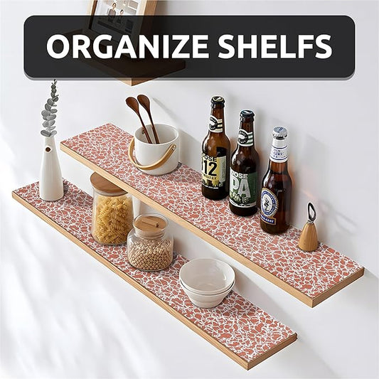 FIFTY FEET 12X120 Inch Shelf Liner with Scissor & Tape Measure for Kitchen Cabinets, PVC Drawer Liner for Dresser Non-Slip Bathroom, Non-Adhesive Cabinet Liner Washable (Brown Crack)