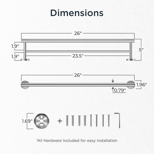 FORIOUS Double Towel Bar, 24 Inch Double Towel Racks for Bathroom, Heavy Duty SUS304 Stainless Steel Towel Bar Brushed Nickel, Includes Wall Mounting Hardware, Brushed Nickel