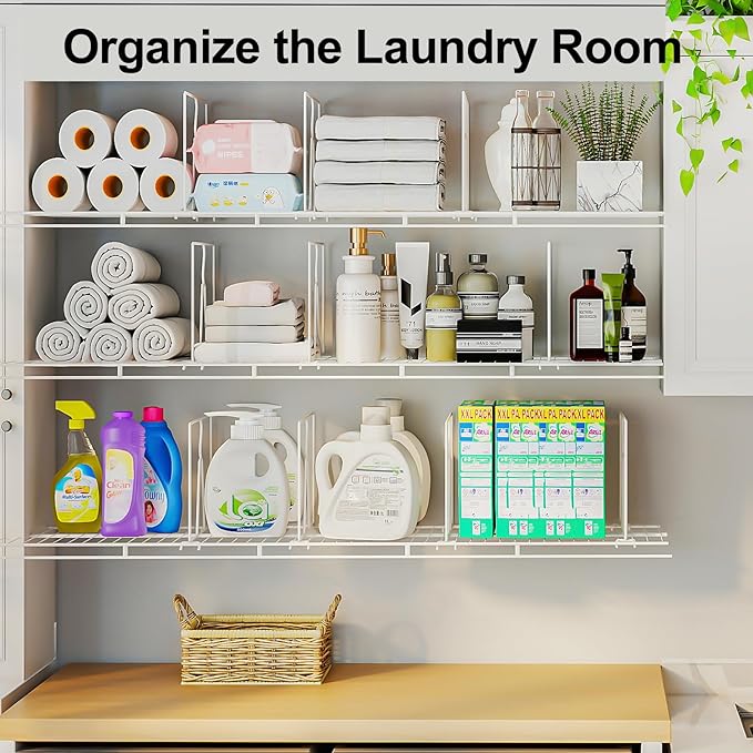 Wire Shelf Dividers for Closet: Tall 8 Pack 12-Inch Deep Adjustable Organizer for Shelves,Metal Rack Separator for Clothes, Purses & Bags,No Tool