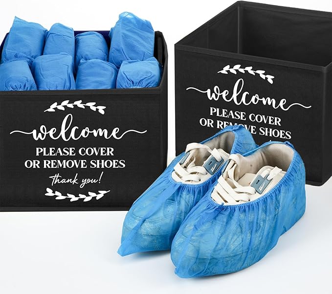 Suzile 6 Pcs Shoe Covers Box Foldable Storage Bin Indoor Disposable Shoe Cover Dispenser Holders for Open Houses Real Estate Agent Supplies Homeowner Booties (Black)