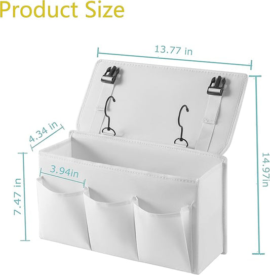Bedside Caddy Bedside Storage Organizer ,Bed Caddy With Thickened Material Suitable for Homes, Dormitories, Hospitals, Cribs, RVs,Great for Magazines,Books ,Remote, Phone (white)