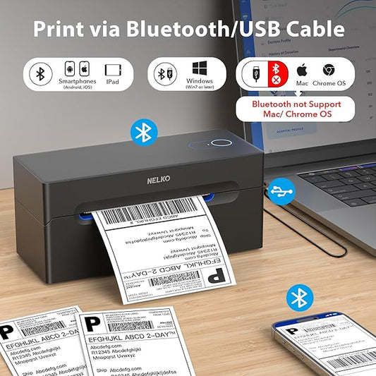 Nelko Bluetooth Thermal Shipping Label Printer, Wireless 4x6 Shipping Label Printer for Small Business, Support Android, iPhone and Windows, Widely Used for Amazon, Ebay, Shopify, Etsy, USPS