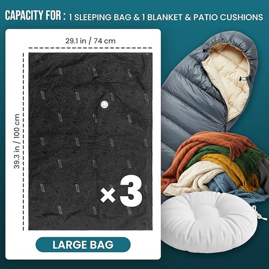 TAILI Outdoor Vacuum Storage Bags 3 Pack, Travel Compression Bags (39x29 inch), Tear-Proof Vacuum Seal for Camping, Cushion, Clothing, Waterproof, Wearproof, Punctureproof