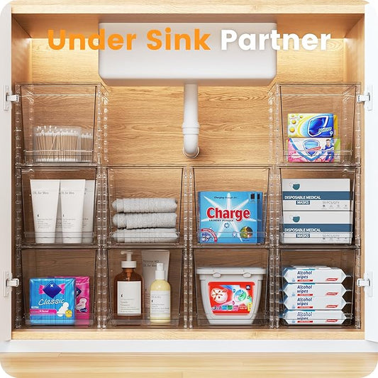 A-LuGei 【𝟮𝗣𝗖𝗦】 Acrylic Stackable Storage Drawers, 11.8" L Makeup Organizer, Bathroom Organizer and, Under Sink Organizer, Plastic Storage Bins