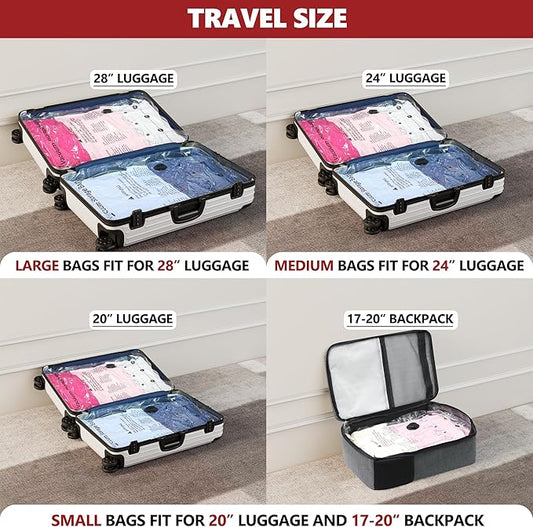 Vacuum Bags for Travel with Rechargeable Pump, 8 Combo (2L/3M/3S) Compression Packing Seal Bags for Luggage Suitcase, Space Saver for Clothing and Clothes Storage Travel