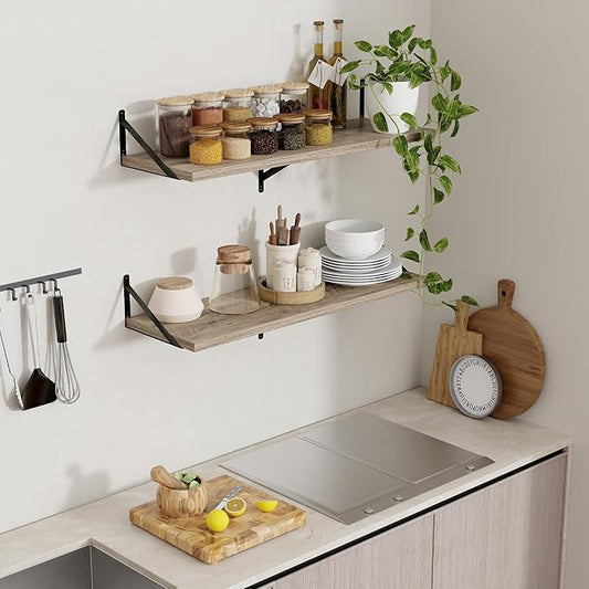 Axeman 12 Inch Deep Floating Shelves for Wall - 36 Inch Wide x 12 Inch Deep Wall Shelves Set of 2 - Rustic Grey Wood Floating Shelves for Living Room