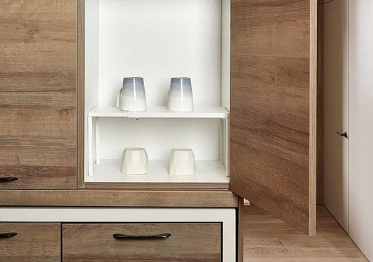 Nxconsu Cabinet Shelf Expandable Organizer Riser Rack for Kitchen Pantry Cupboard Under Sink Countertop Home Organization Extra Storage Space Saver Heavy Duty Metal Edgeless Design White