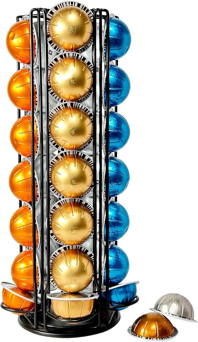 Coffee Pod Holder Carousel Organizer for Nespresso VertuoLine -35 Capsule Coffee Pod Holder with 360° Rotation, Space-Saving Design for Kitchen Countertops, Fits All Vertuo Pods (Sleek Black)
