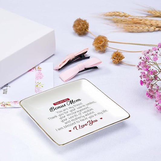 Mother's Day Birthday Christmas Gift for Bonus Mom,Mother-in-Law,Step Mother-Unbiological Mom Present-I Am Blessed to Have You in My Life-Jewelry Tray,Trinket Holder,Ring Dish