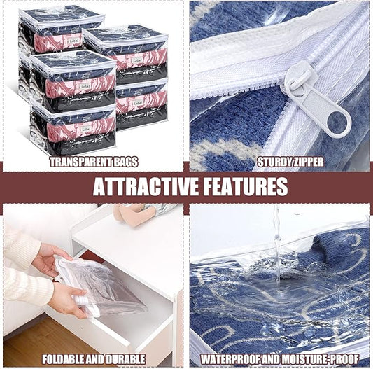 Hoolerry 6 Pieces Sweater Storage Bags Plastic Clear PVC Clothes Storage Bags with Zipper and Label for Blankets Clothes Closet Quilt Pillow Bed Sheet Organizer(12 x 12 x 12 Inch)