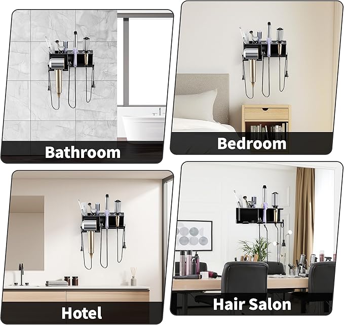 MAYZOLOP Hair Dryer Holder, Hair Tool Organizer, Blow Dryer Hanger Wall Mount for Dryer Hook, Bathroom Space-Saving Blow Dryer Organizer, Curling Irons Storage Wall Mounted