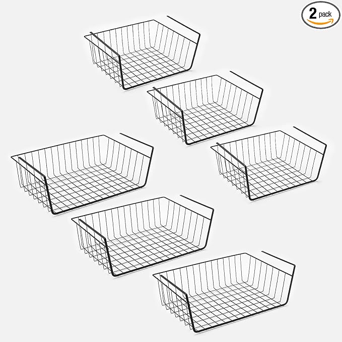 Under Shelf Basket, Hanging Storage Baskets Add-on Storage Racks, Slide-in Baskets Organizer for Kitchen Pantry, Desk Bookshelf, Cabinet and Drobe. (Black, Mixed)