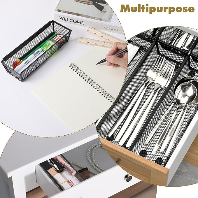 Mesh Utensil Drawer Organizer, 6 Pcs, 8.8 x 3 x 2 Inches, Black