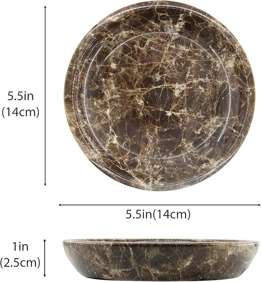Small Natural Marble Jewelry Tray Key Plate Holder Dish Trinket Decor Catch All Bowl for Ring Earring Stone Gift for Women Daugther,Dark Brown