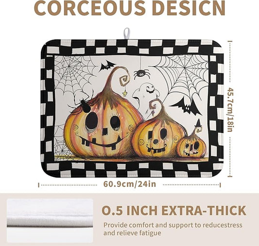 Wnoesat Happy Halloween Fall Pumpkin Dish Drying Mat for Kitchen Counter 18x24 In Spooky Ghost Bats Spider Web Buffalo Plaid Drying Mats Microfiber Dish Drainer Mat Large Absorbent Fast Dry Pad