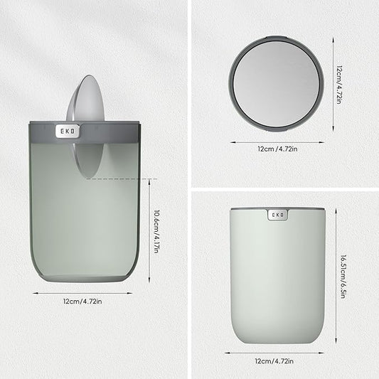 EKO Mini Desk Trash Can with Swing-Top Lid 0.4 Gallon Small Table Round Wastebasket for Office, Home, Car (Sage)