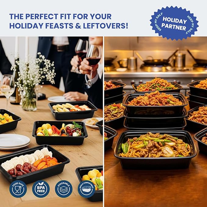 Eco Maicoco 38oz 50 Pack Meal Prep Containers Reusable, Disposable Food Containers with Lids BPA Free, Microwave/Dishwasher/Freezer Safe To Go Containers for Holiday Leftovers