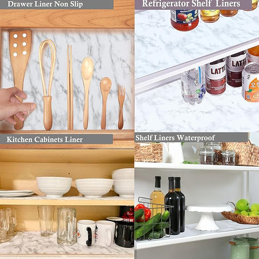 Shelf Liners Non-Adhesive 18 Inch Wide X 20 Ft Drawer Liner Non Slip Waterproof Cabinet Liners Washable Marble Pattern Printed Drawer Mats for Kitchen Cupboard Bathroom Shelves Closet Refrigerator