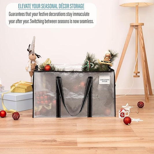 VENO 2 Pack Clear Moving Bags Christmas Storage Bags, Large Storage Bins with Lids, Heavy Duty Holiday Decor Organizers Moving Boxes Tote Packing Garland Ornament Supplies for College Dorm Clothes