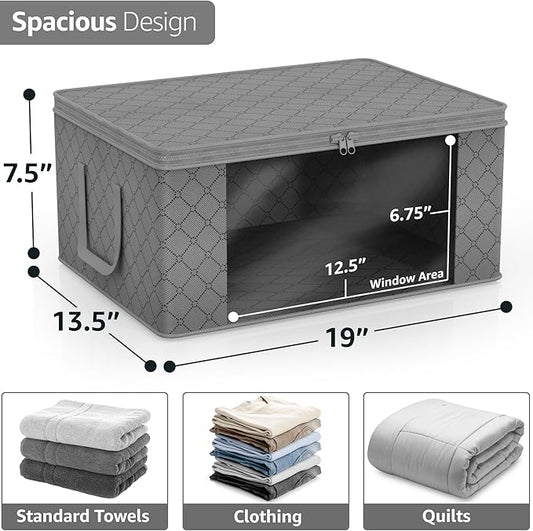 Sorbus Medium Clothes Storage Bags - Foldable Blanket Storage Bins for Organizing Bedroom, Closet, Clothing, Comforter, Organization with Clear Window, Lids and Carry Handles - Set of 8