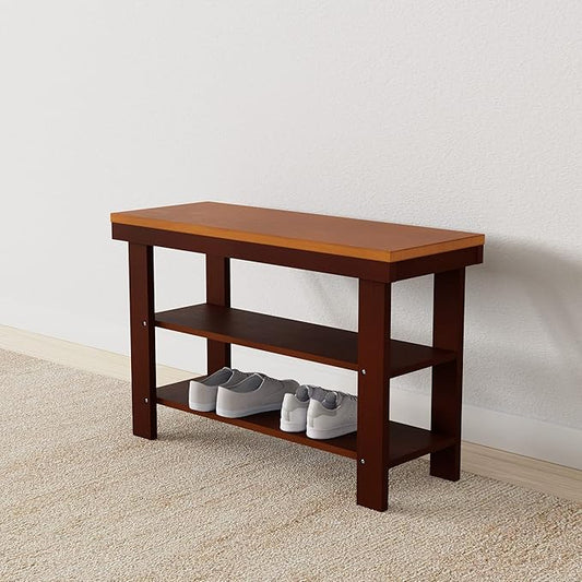 Amazon Basics Solid Pine Wood Entryway Shoe Rack Bench, Espresso, 10.4" D x 27.56" W x 17.72" H