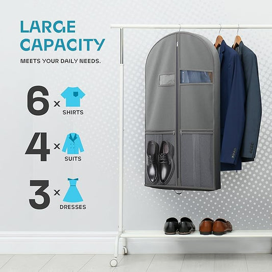 Travel Garment Bag with Zipper Pocket, Suit Bag for Suits, Dresses, Coats
