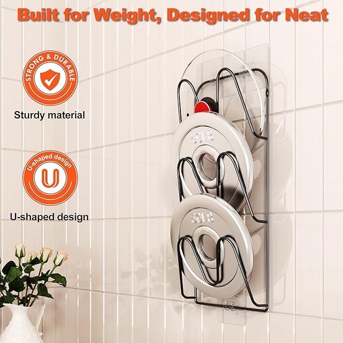 MZTOOL 2 Pack Pot-Lid-Organizer, 6-Tier Pots and Pans Lid Organizer Under Cabinet, No Drilling, Rustproof, Lid-Organizers-Inside-Cabinet for Small-Space-Solution & Kitchen Cabinet Organization