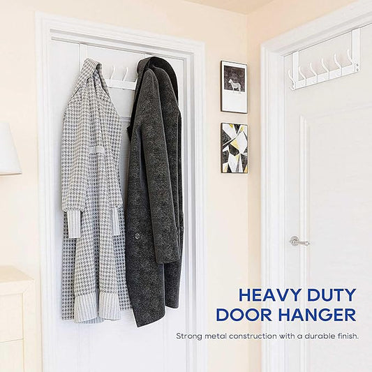 KEOAMG Over The Door Hooks, Over The Door Towel Rack for Bathroom, Sturdy Door Hanger Hook, Door Hooks for Hanging Clothes, Coats, Towels, White