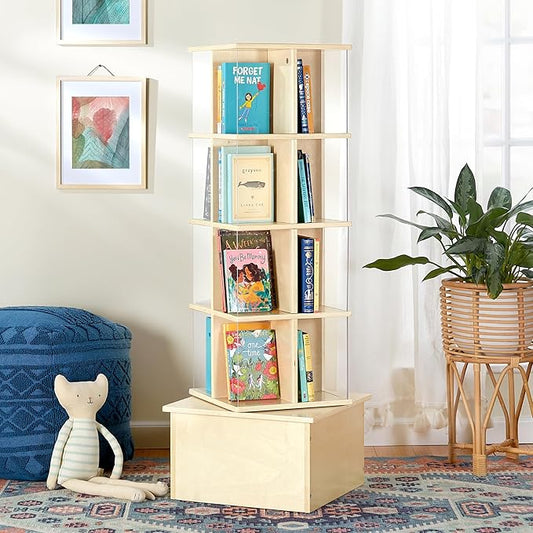 Guidecraft Floor Standing Rotating Book Display: Spinning Bookshelf Tower for Classroom, Kids Playroom, Library | Revolving Bookcase w/Acrylic Windows, Birch Plywood Montessori Storage Furniture