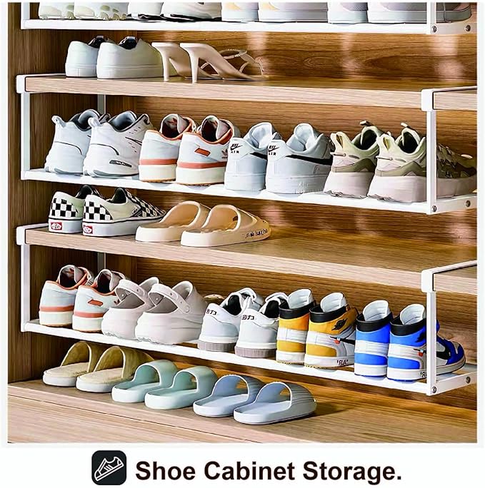 Expandable Shoe Rack Organizer - Adjustable Shoe Rack & Under Cabinet Shelf - for Shoe or Clothing Storage and Organization, Under Shelf Storage (White,2 Pcs)