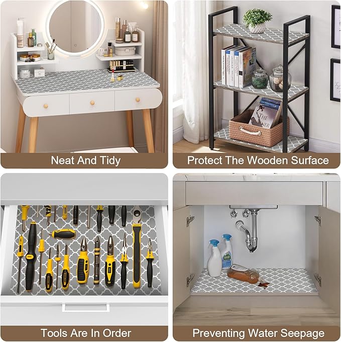 OcePor Non-Adhesive Drawer and Shelf Liner 12IN x 20FT,Non Slip Cabinet and Cupboard Liner, Kitchen Cabinet Liners for Shelves, Waterproof Drawer Shelf Liners for Cabinets/Bathroom Cupboard
