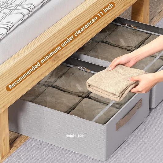CYhom Underbed Storage Bins With Metal Frame, 10" High Under Bed Storage Containers, Large Capacity Under Bed Organizer Boxes (Grey, 23.6” L x 11.8” W x 10” H)