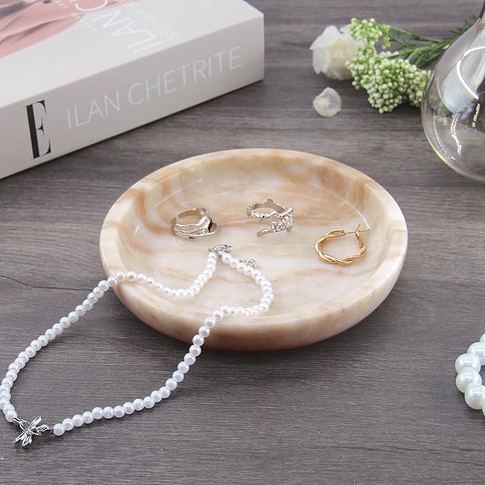 Plukers Small Natural Marble Jewelry Tray Key Plate Holder Dish Trinket Decor Catch All Bowl for Ring Earring Stone Gift for Women Daugther,Calacatta Glod