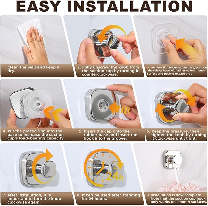 Supopular Suction Cup Hooks for Shower Heavy Duty No-Drill– Reusable Multi-Purpose Hooks Adheres to Glass, Mirrors, Tiles & Smooth Surfaces for Towels, Robes, Loofah& Body Sponge (2, Chrome Polished)