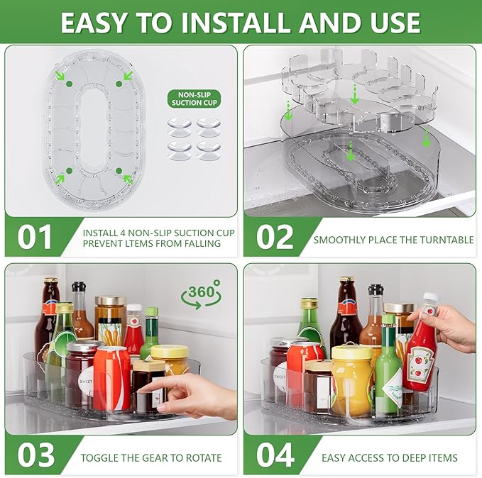360° Rotating Lazy Susan for Refrigerator, 13.5''x8.5'' Clear Lazy Susan Turntable for Refrigerator Organizers and Storage, Kitchen, Table Top, Cabinet, Pantry, Countertop, 1 Pack