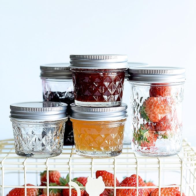 4 oz/120 ml Clear Glass Storage Canister with Airtight Lid, Small Cute Decorative Mason Container Jar for Salad, Overnight Oats, Snacks, Yogurt, Cereal, Fruit, Spice, Sugar, Coffee -4 Pack