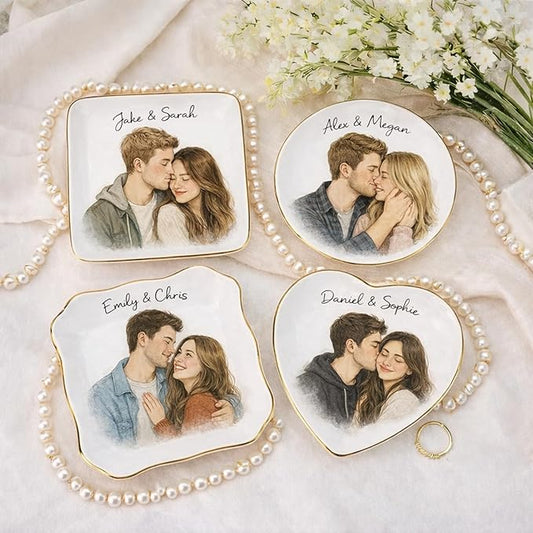 Famitrendz Personalized Couple Portrait Ring Dish, Custom Couples Photo Jewelry Dish, Custom Ring Holder Gifts, Picture Trinket, Engagement Valentines Wedding Gifts, Gift for Her, Women 1
