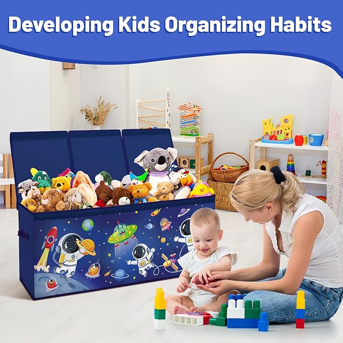 Toy Storage Bin with Lids,Extra Large Toy Box Chest with Handles for Kids Boys Girls,Collapsible Storage Organizer Box Bin Basket for Bedroom,Playroom, Nursery,37.8"x12.6" x15.7",Astronaut