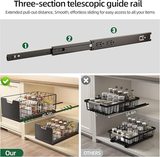 NETEL Pull Out Cabinet Organizer, 4 Pack No Drill Slide Out Drawers for Kitchen Cabinets, Metal Pantry Pull Out Shelves, Kitchen Cabinet Organizer, Pull Out Home Organizers,11.8"W X 20.86"D X 6.9"H