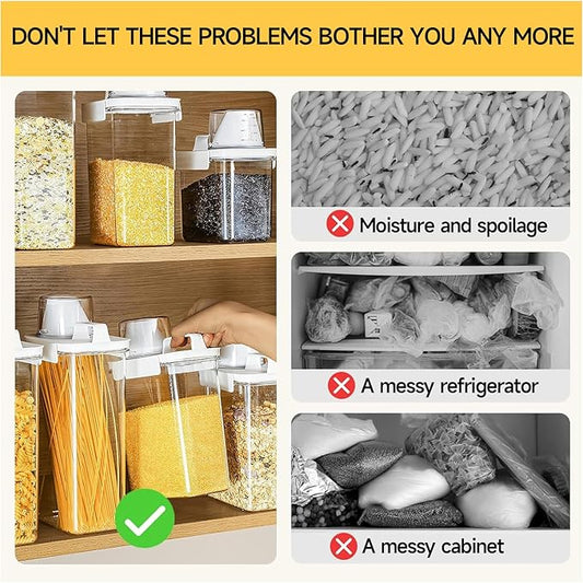 Cereal Container,Rice Storage Dispenser-Airtight Food Storage Organizers BPA-free Plastic Kitchen Pantry Storage Containers food-grade PET material Suitable for rice, grains(2300ml+1800ml)